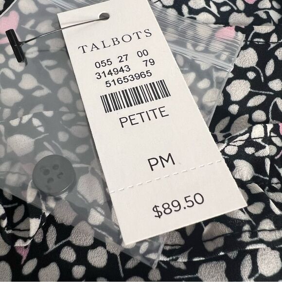 Talbots Petite Tulip Floral Ruffle Blouse size MP Black White Pink 3/4 Sleeve - Picture 6 of 7